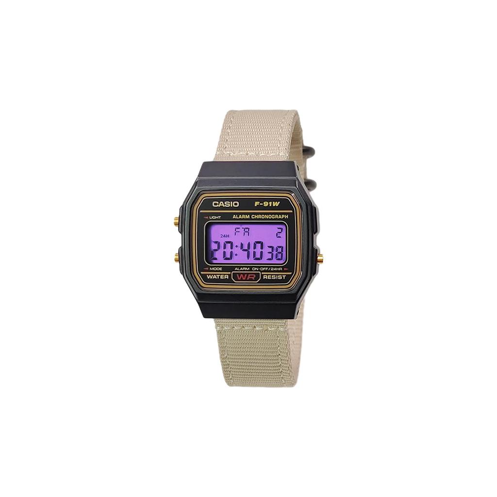 Casio Коллекция Custom Часы с кварцевым механизмом и нейлоновым ремешком Мужские часы Черный циферблат F-91WG-9(Watch5--)
