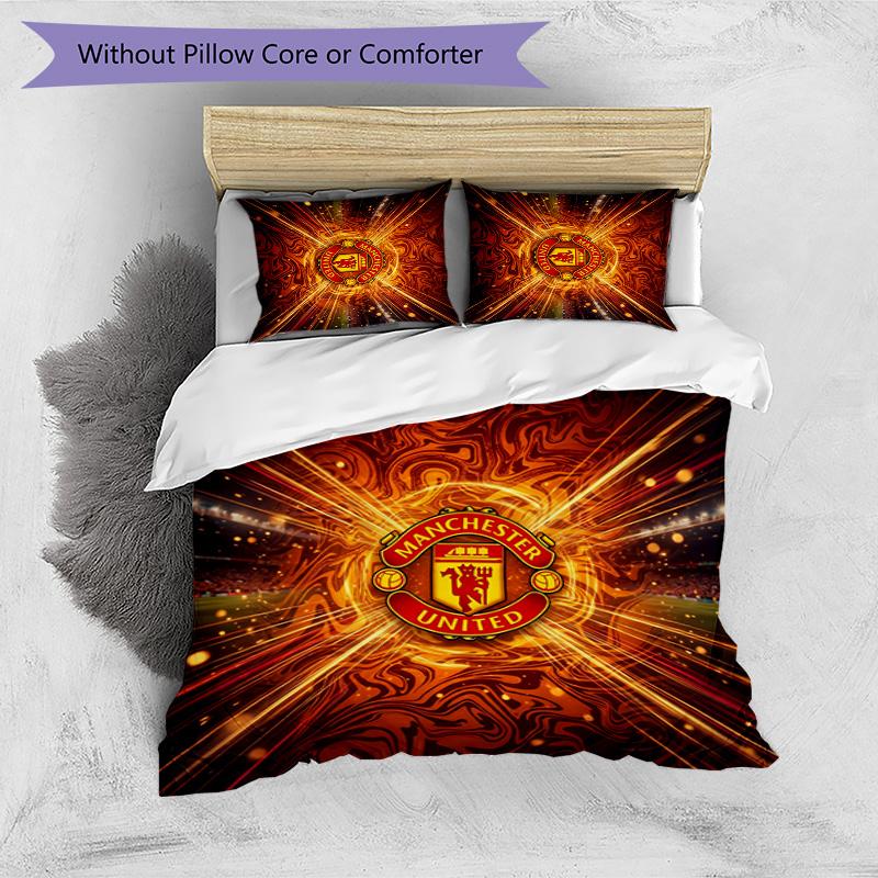 Manchester United Pattern Printed 3PCS Bedding Set Soft Skin-Friendly Washable Duvet Cover & Pillowcases Set All Season Bedroom