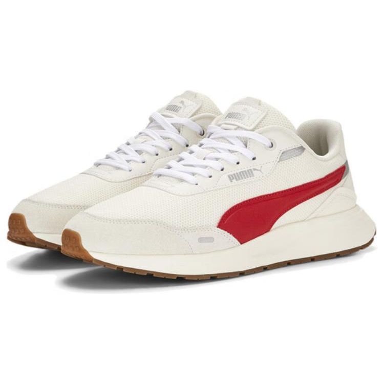 Puma Runtamed Series Fabric Two-Layer Cowhide Synthetic Leather Sports Low-Top Lifestyle Shoes Unisex Sneakers White Red 389236-05