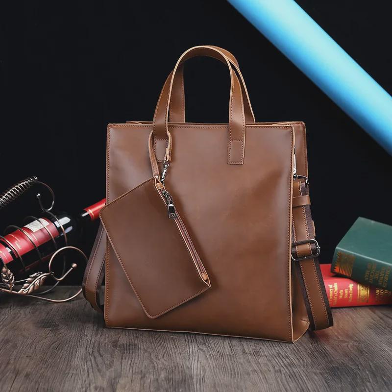 Мужская кожаная сумка через плечо Crazy Horse в стиле ретро – многофункциональная сумка-мессенджер и тоут с большой вместимостью