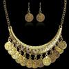 Vintage Antique Coin Statement Choker Chain Hoop Earrings Necklace Set Jewelry