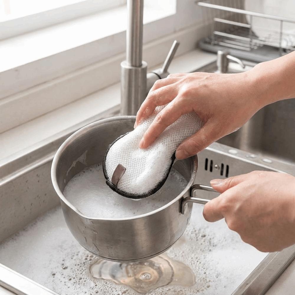 3/6PCS Microfiber Kitchen Scouring Pad Thickened Pot Scrubber Reusable Dish Sponge Sink