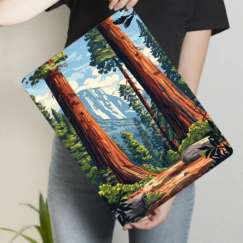 Giant Sequoia Forest Landscape Metal Wall Art Home Decor for Living Room Bedroom Study Room