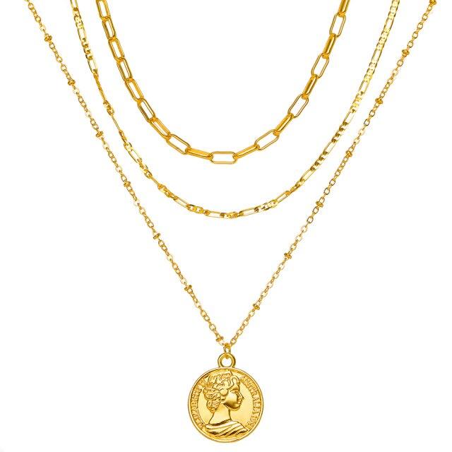 17 км корейское многослойное ожерелье с подвеской в ​​виде монеты в виде бабочки для женщин, золотистое, серебряное, толстая цепочка, ожерелья, модные ювелирные изделия 2021