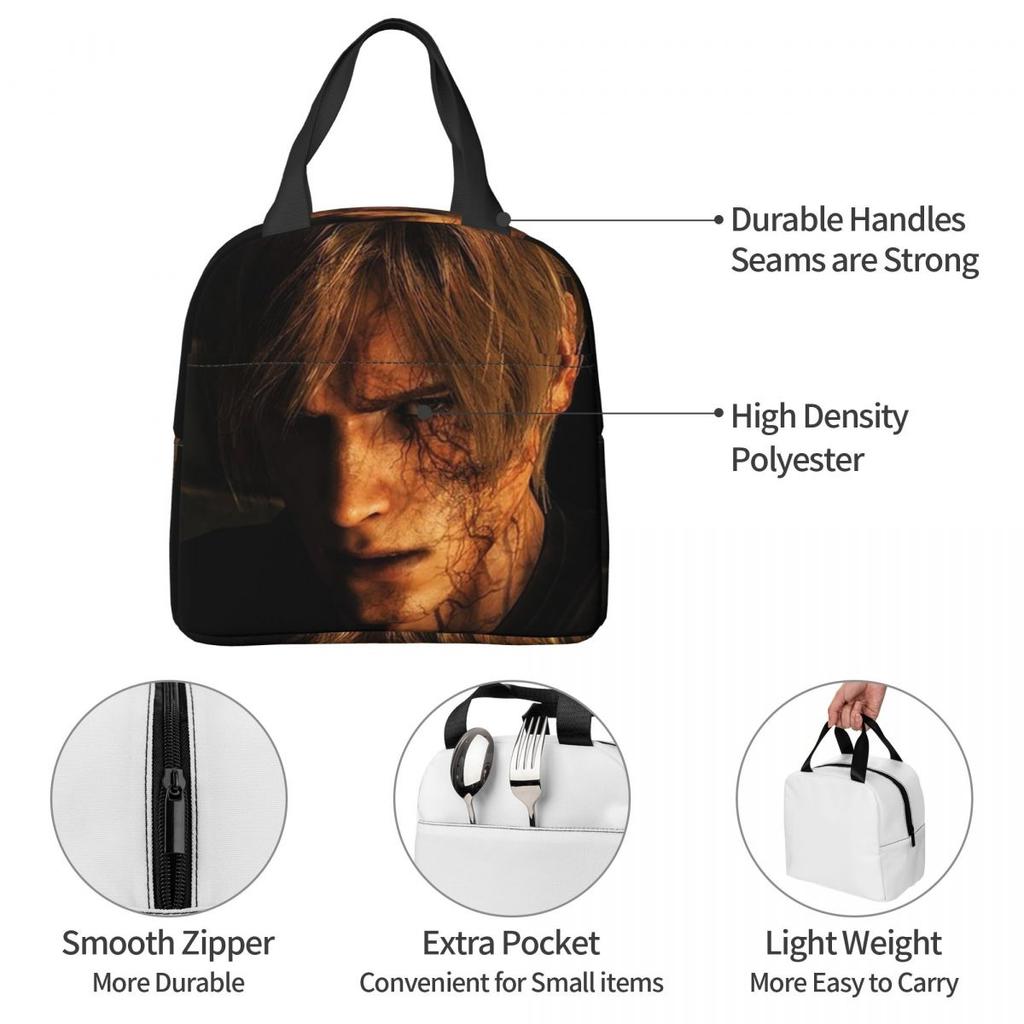 Resident Evils Leon Kennedy Game Insulated Lunch Bag for Women Kids Portable Food Boxes Thermal Lunch Box Tote