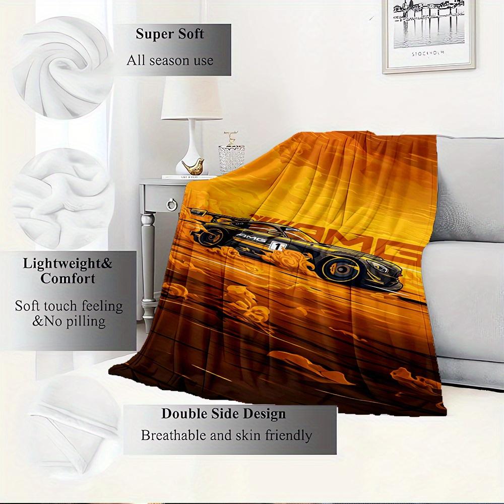 For RacingCar,AMG,Speed-Themed Flannel Blanket, Glam Style, Digital Print, All-Season Comfort, Tear-Resistant, Knitted Craftsmanship, Polyes