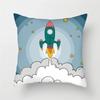 Cartoon Astronaut & Rocket Spaceship Pillow Cover Decor Space Theme Cushion Case for Sofa Bedroom, Galaxy Print  Pillow Cover