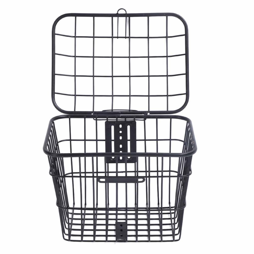 Корзина для электровелосипеда, металлическая задняя корзина для хранения велосипеда, большая вместительная велосипедная корзина с крышкой для сумок