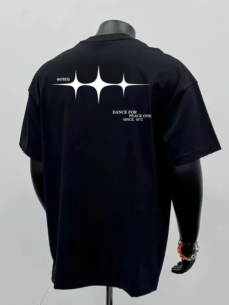 Mens Cotton Tshirt Featuring a Mini Star and Text Print Loose Fit for Everyday Wear Basic Graphic Tshirt