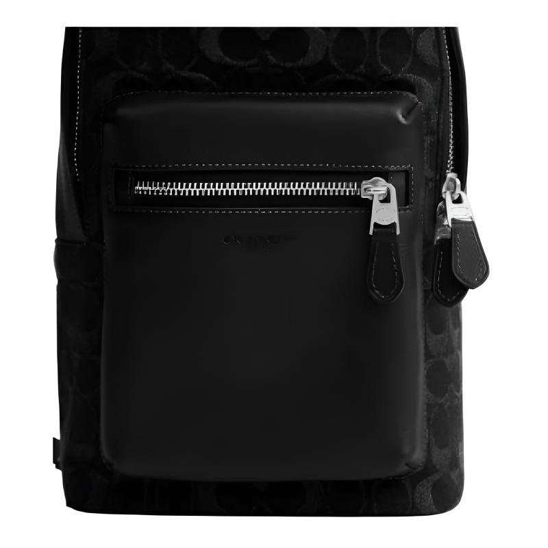 COACH West 20 classic brand embossed denim and smooth calfskin chest bag small men's black