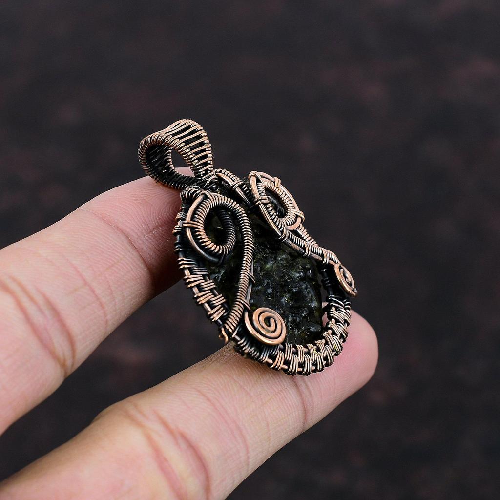 Moldavite Pendant Copper Wire Wrapped Pendant Gemstone Jewelry Unique Pendant Copper Wire Jewelry Handmade Brand New Pendant Engagement Gift
