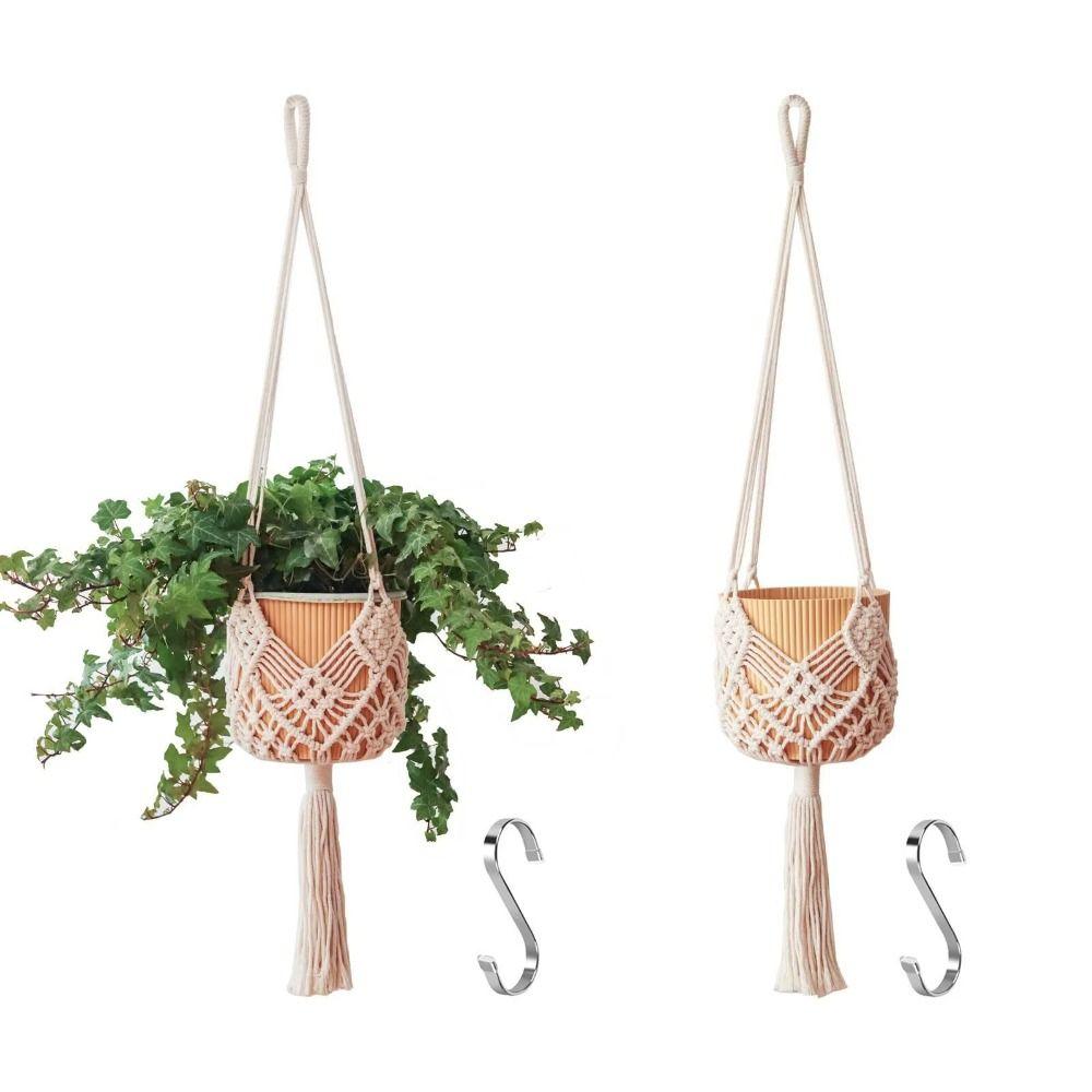 Boho Plant Hanger Cotton Rope Woven Flower Pot for Indoor Outdoor Hanging Succulents