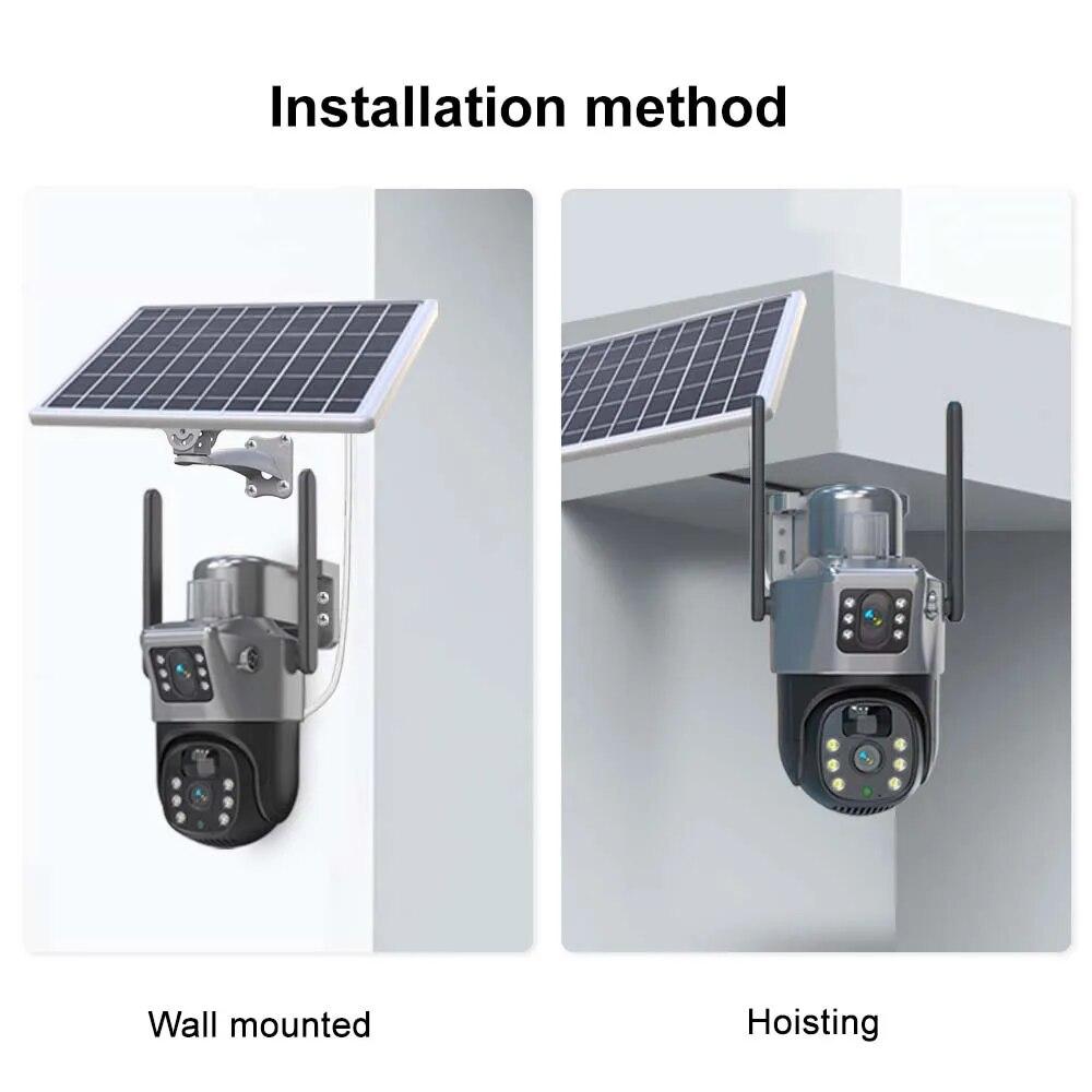 4K 8MP Dual Lens Solar Camera Outdoor Security WiFi Surveillance Cameras With Solar Panel PIR Human Detection PTZ CCTV Camera