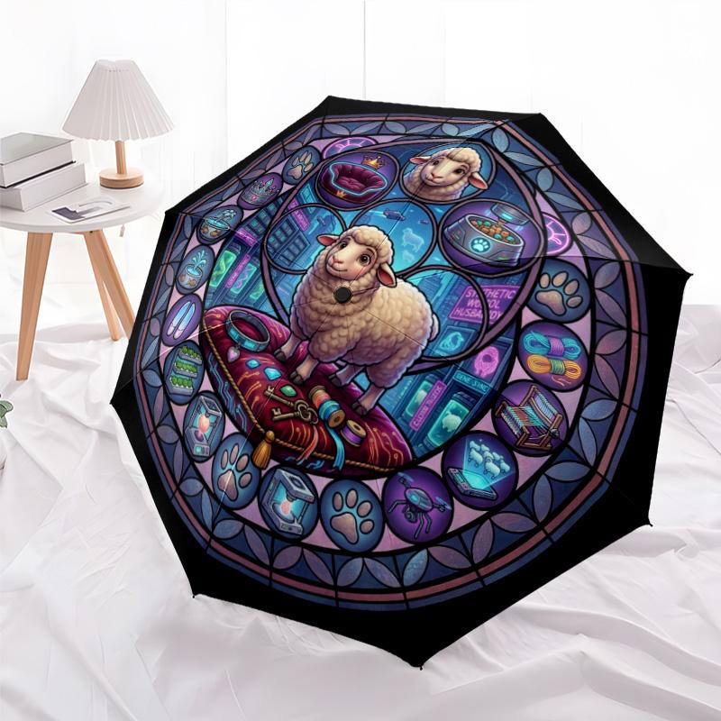 Futuristic Fish Glass pattern umbrella, portable and foldable design, 8 ribs, a casual accessory for Halloween, Christmas, and birthday gifts.