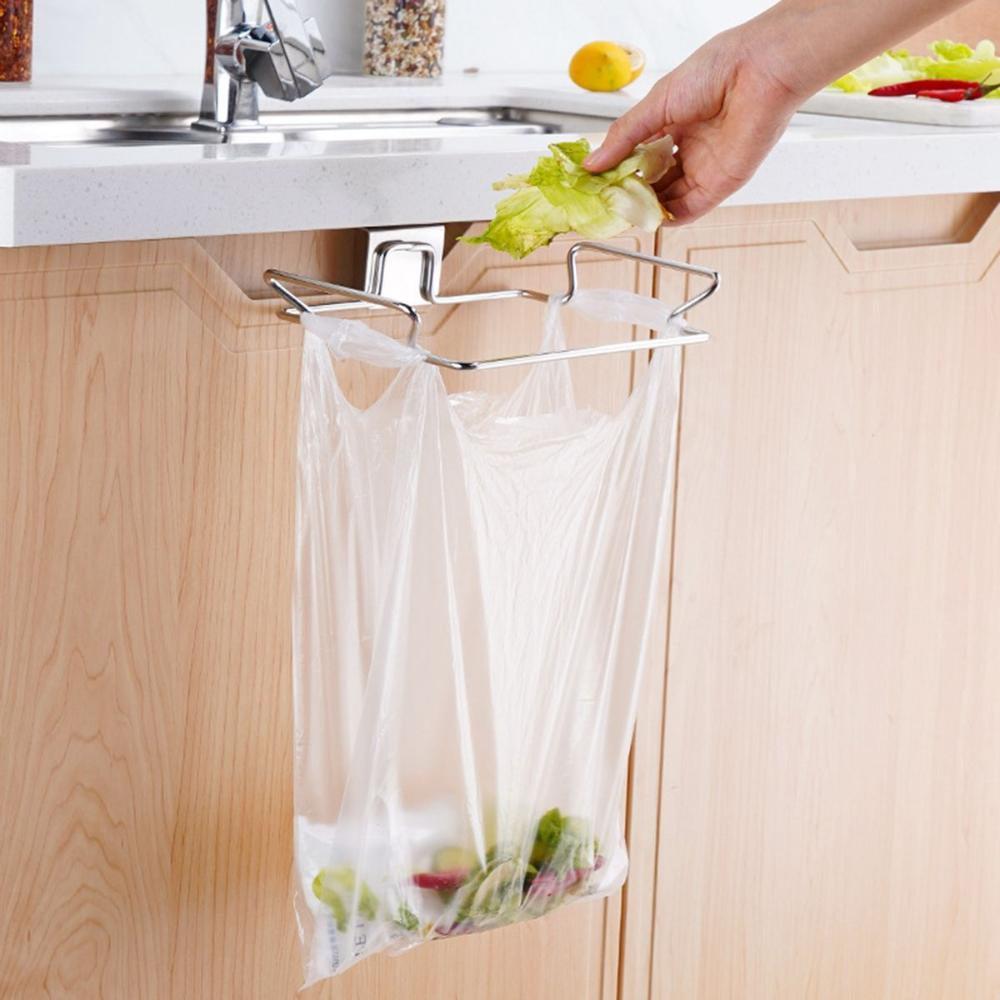 Steel Trash Bin Kitchen Garbage Bag Rack Storage Organizer Hanging Basket Trash Bag Holder