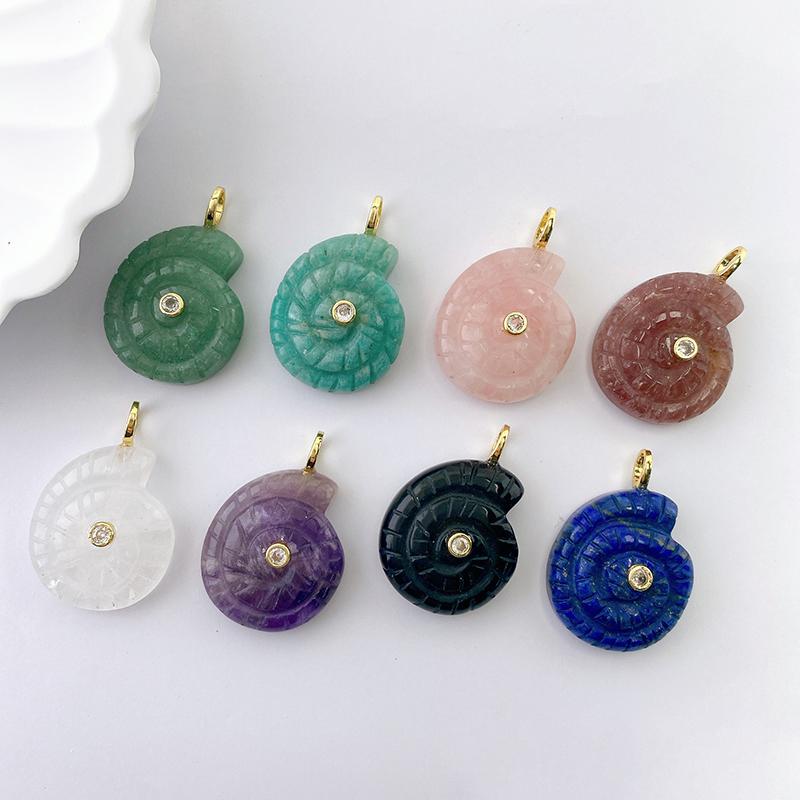 Snail Shell Shaped Carved Natural Crystal Stones With Zircon Amethyst Quartz Tiger Eye Gemstone For Diy Necklace Pendant