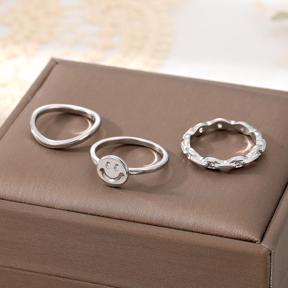 Комплект из 3 предметов, набор колец с вырезом в виде смайлика, комбинированные элегантные модные кольца для девочек, изысканные подарочные украшения