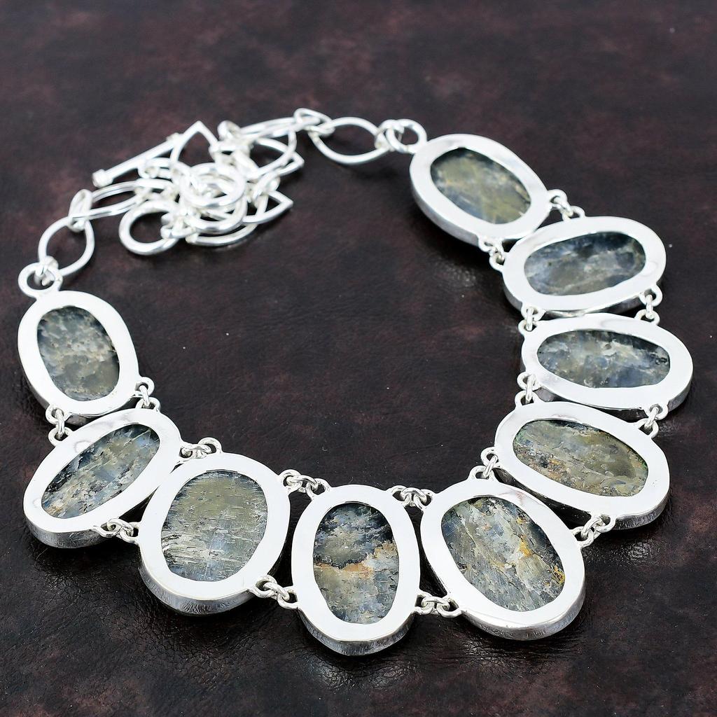 Ожерелье из драгоценного камня с кианитом, ожерелье ручной работы в стиле бохо, ожерелье из стерлингового серебра 925 пробы, ожерелье с регулируемой цепочкой, натуральный кианит, ювелирные изделия, подарок для нее