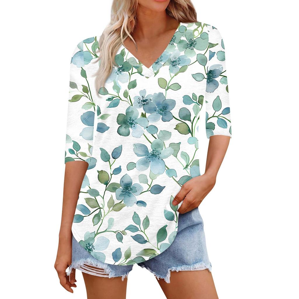 Shirts For Women Trendy V Neck T Shirts Casual Printed Blouse Half Sleeve Tops For Women