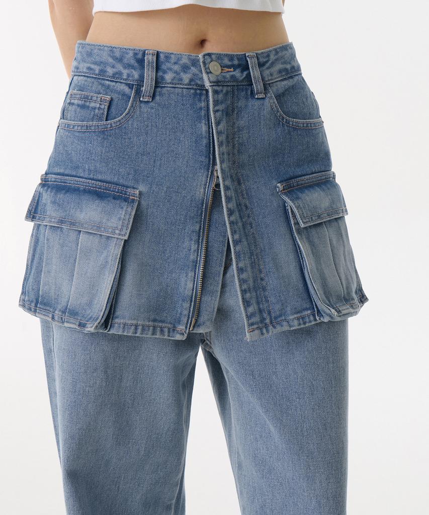 Musinsa Standard Woman Women'S Front Open Denim Cargo Mini Skirt [Light Indigo]