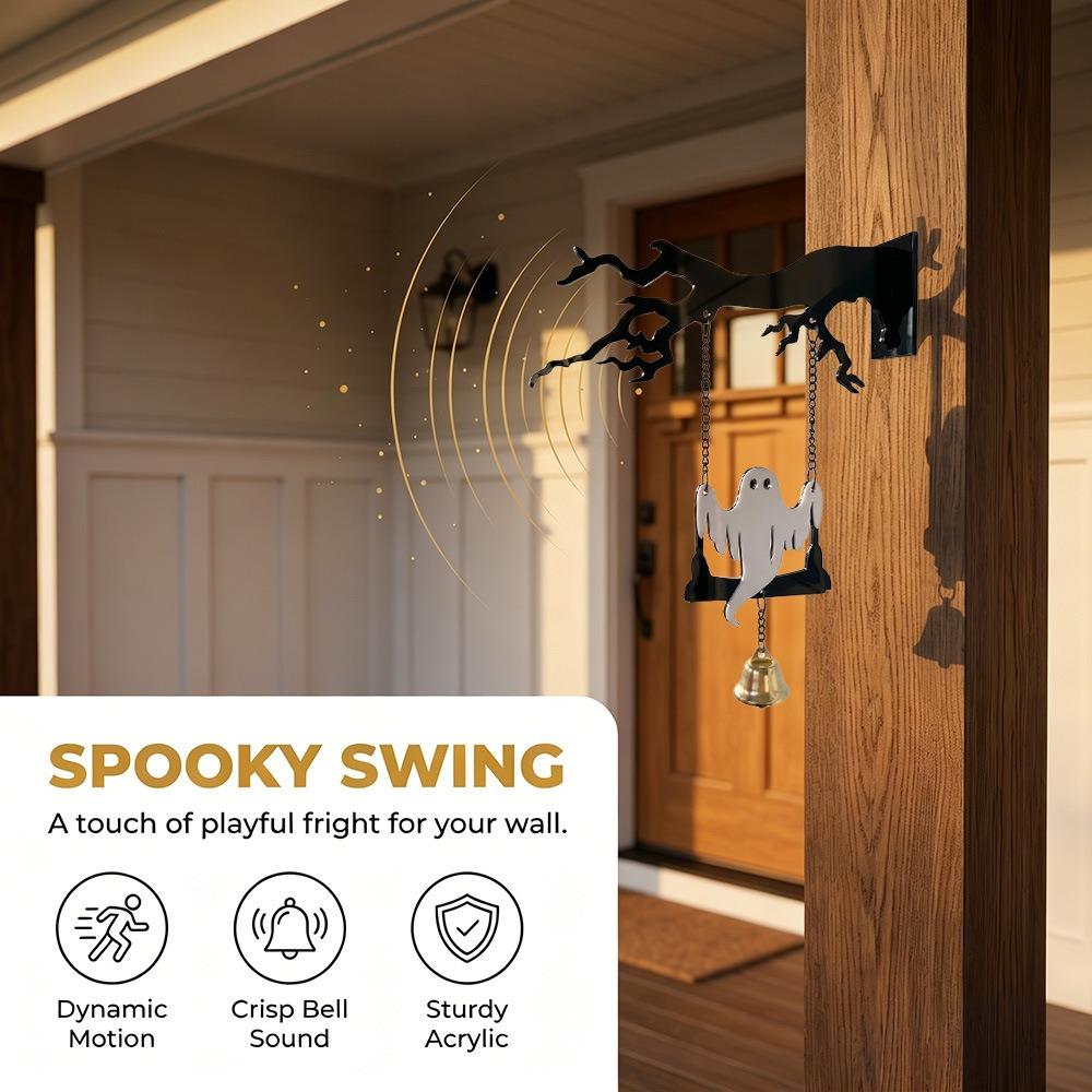 Acrylic Halloween Ghost Swinging Doorbell Sounding Bat Doorstep Bells Funny Bat Wind Chime Bar