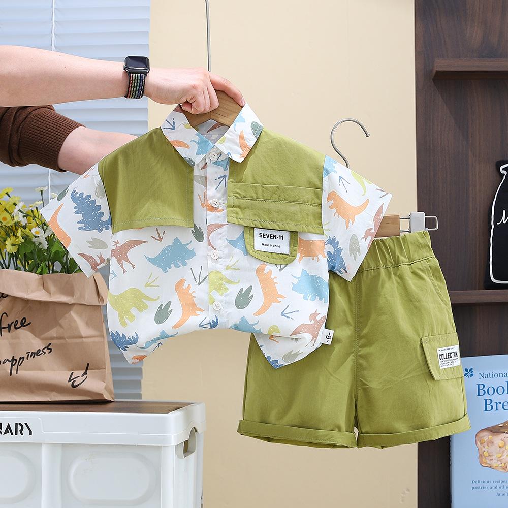 Летние костюмы с короткими рукавами для мальчиков, мальчики в стиле вестерн, детские рубашки, шорты, одежда, детские летние костюмы-двойки