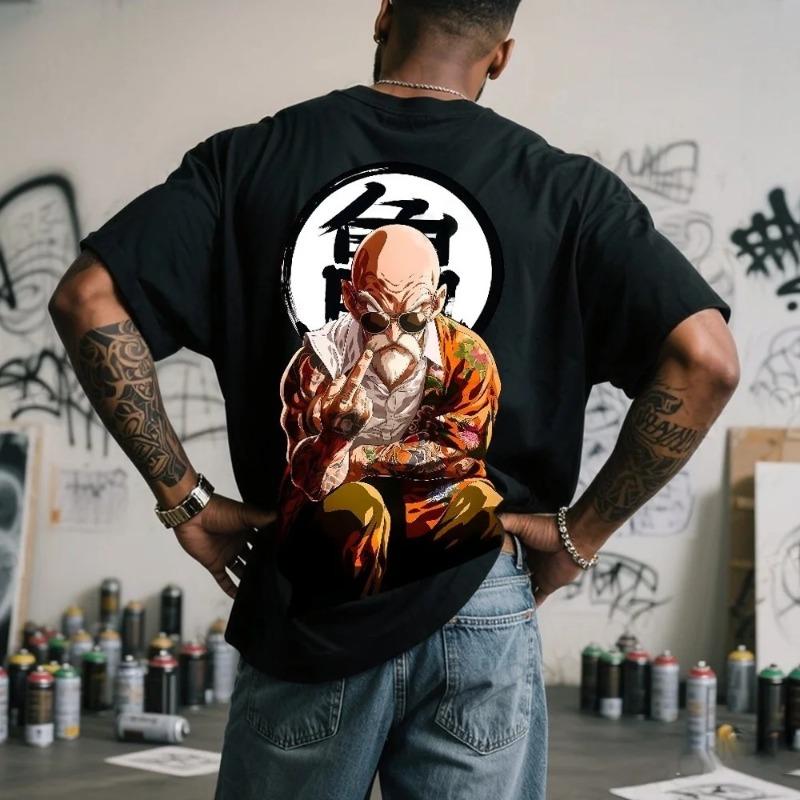 Мужская футболка Dragon Ball с узором кандзи Мастера Роши, короткий рукав, летняя, повседневная, оверсайз, свободная, модная, трендовая одежда