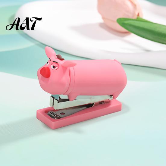 Functional Stapler for Receipts And Crafts Mini Cartoon Stapler, Cute Pig Shape, Portable Lightweight PVC Back to School Shell Binding Tool, Handheld
