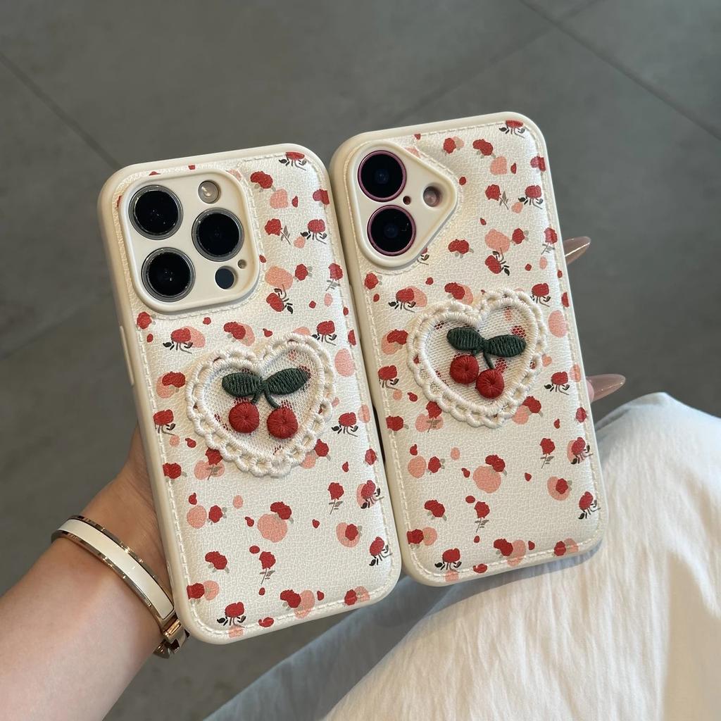 ins floral three-dimensional cherry for Apple 17/16Promax candy air cushion mobile phone case IP15plus women's 14