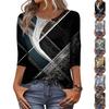Ayollar uchun moda vintage 3/4 yengli top, ayollar kundalik uch chorak yengli dumaloq yoqali bosmali futbolka bluzka