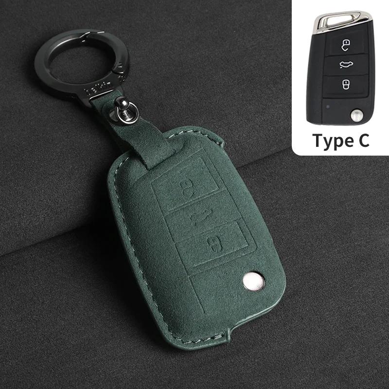 Suede Car Flip Key Case Cover Holder Keychain Shell for VW Golf 7 MK7 Tiguan MK2 for SEAT Ateca Leon FR 2 Ibiza for Skoda