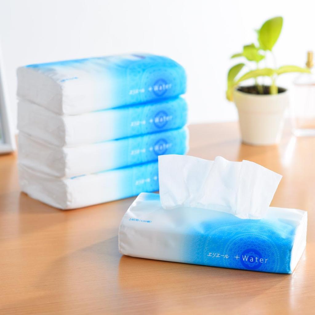 Elleair Soft Pack Tissue Plus Water 120 Pairs X 90 Packs Packs X 9 Tiered (+Water) (5 Pieces) [Half Case] [Simple Case]