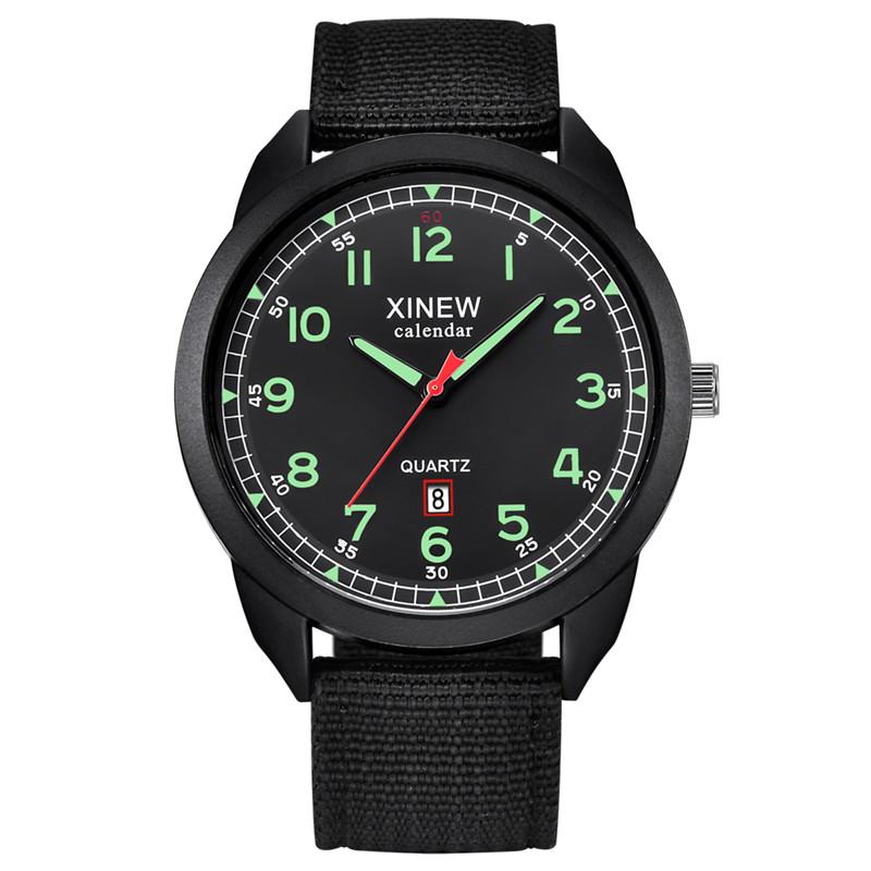 1pc / lot XINEW Brand Cheap Watches For Men Simple Nylon Band Army Sports Date Quartz Watch Erkek Barato Saat Reloj Hombre