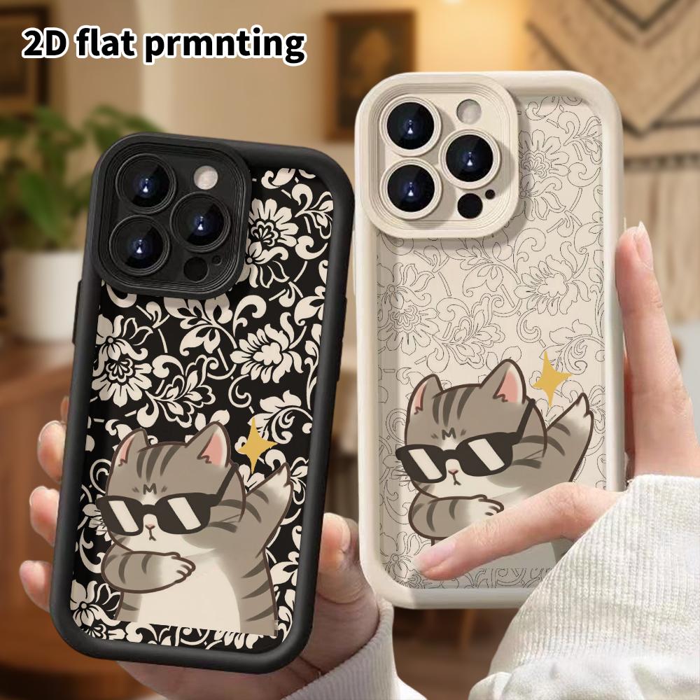 Phone Case: 2D flat design suitable for iPhone 18, 17, 16, 15, 14, 13 Pro protective case, unisex, cool cat with sunglasses, Christmas and Halloween g