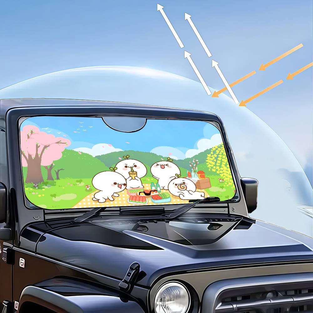 Cartoon Budding Pop Cartoon Window FoilsHeated Windshield Sunshade Car Front Window Visor Car Solar Protect Tools