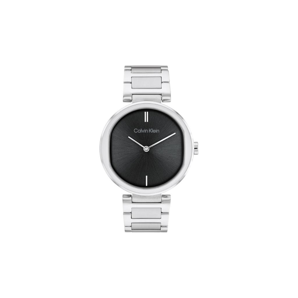 Calvin Klein Элегантные двухцветные часы из нержавеющей стали Модные кварцевые часы Стальной браслет 36 Черный циферблат Водонепроницаемость 30 м Женские часы 25200249