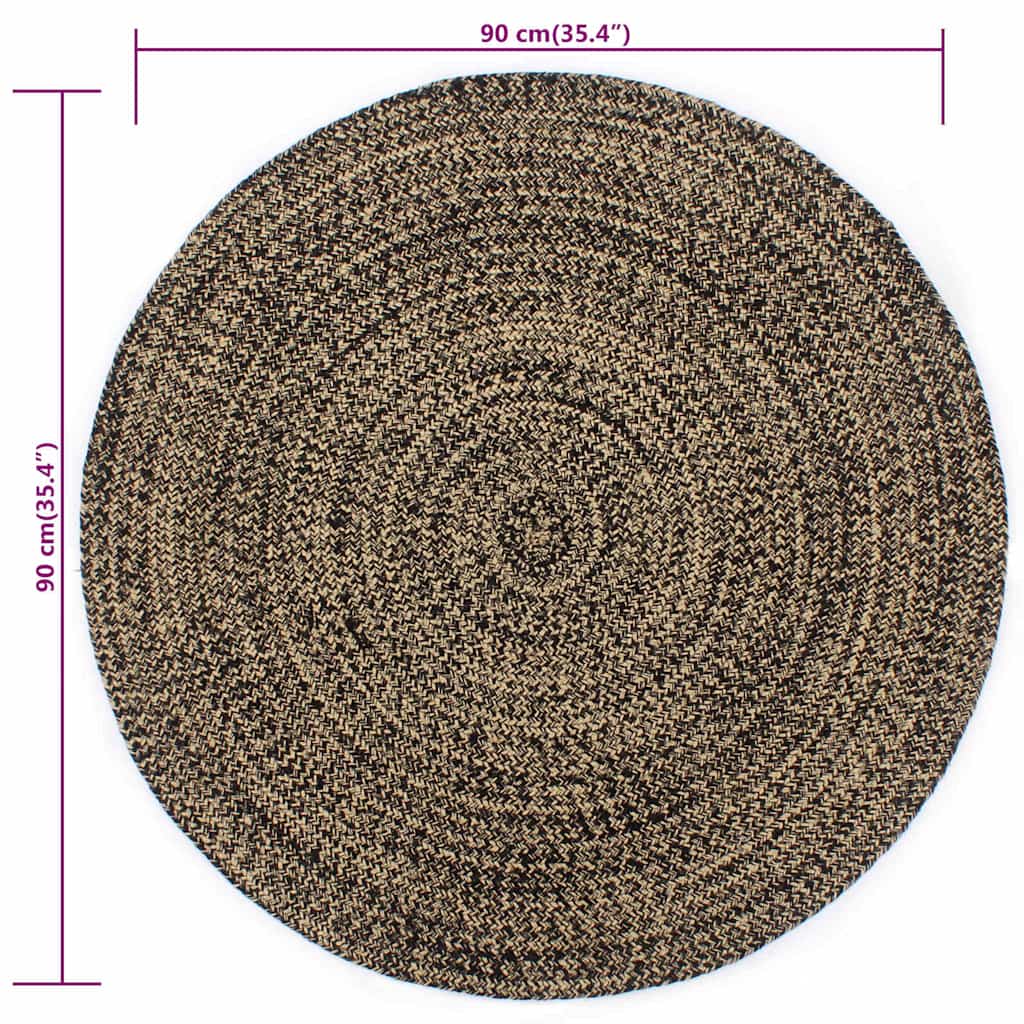 Handmade Rug Jute Black and Natural 90 cm