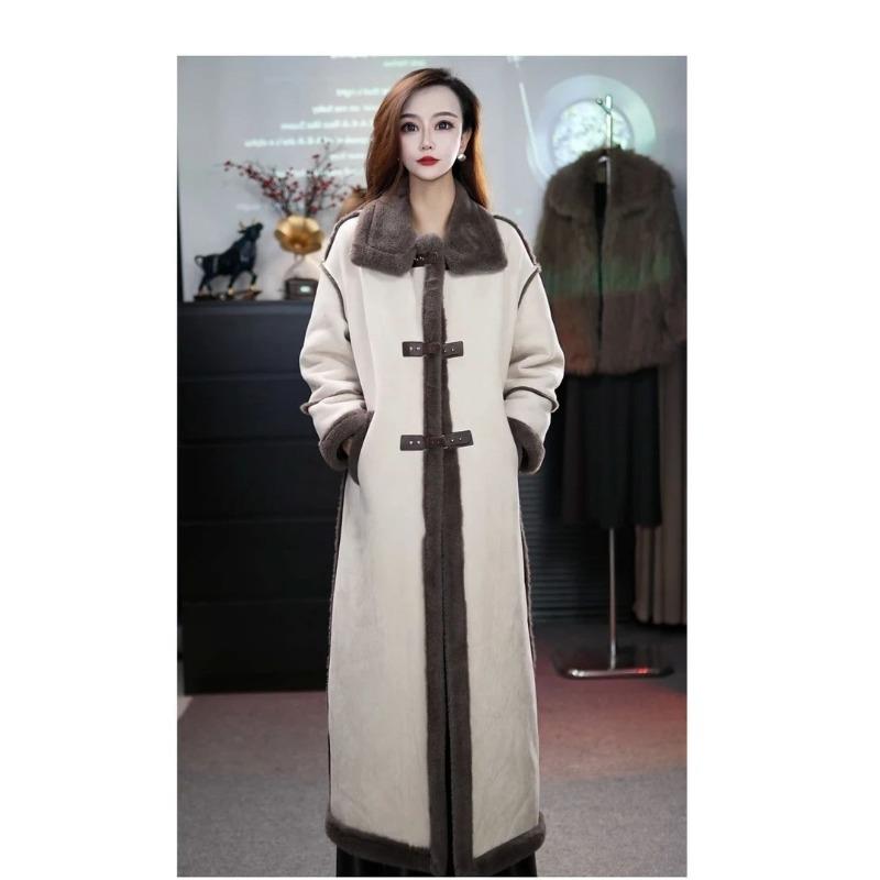 Флисовая утолщенная куртка с лацканами и мехом, женская зимняя новинка, длиной до колена, с меховым верхом
