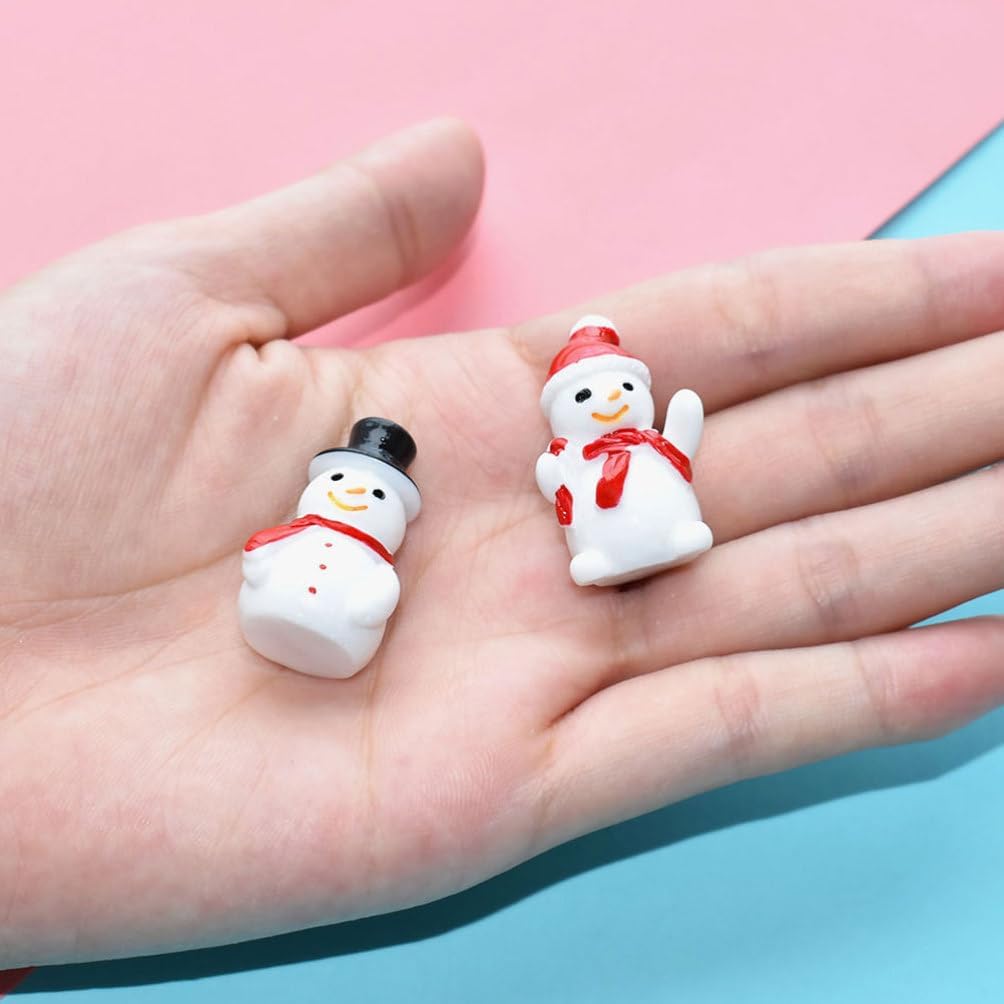 50pcs Mini Snowman Figurines Decoration,Christmas Tiny Resin Snowman Ornament with Hat for Christmas Micro Landscape Ornament