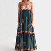 Women's Boho Floral Beach Sundress Sleeveless Summer Maxi Dress Spaghetti Straps Casual Smocked Flowy A-Line Dress Party Long Dresses for Women