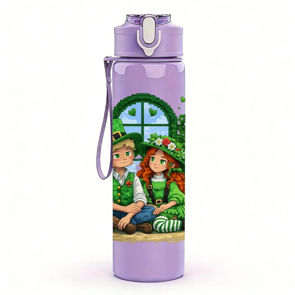 1PC Kids Family Garden Scene Print 750ml Color Plastic Sports Water Bottle Leakproof Flip Straw Lid Suitable for Sports Office Home Use
