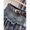 Spliced Denim Skirt for Women New Age-reducing Versatile and Fashionable High-waisted Slimming A-line Short Skirt Trendy