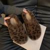 Fashion Leopard Women Flats Platform Fur Slippers Suede Mules Shoes Winter New Flip Flops 2025 Trend Home Cotton Shoes Casual Zapatos