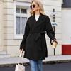 Women's Autumn and Winter Solid Color Long Sleeve Suit Collar Belt Woolen Suit Jacket