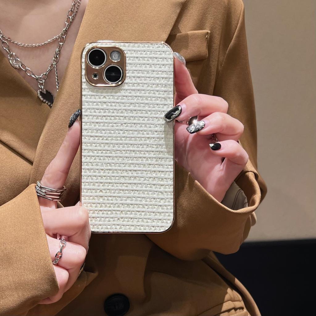 Нишевый плетеный кожаный узор подходит для чехла на мобильный телефон Apple iPhone 16 Pro Max 15 13/14, гальванизированный, простой, однотонный