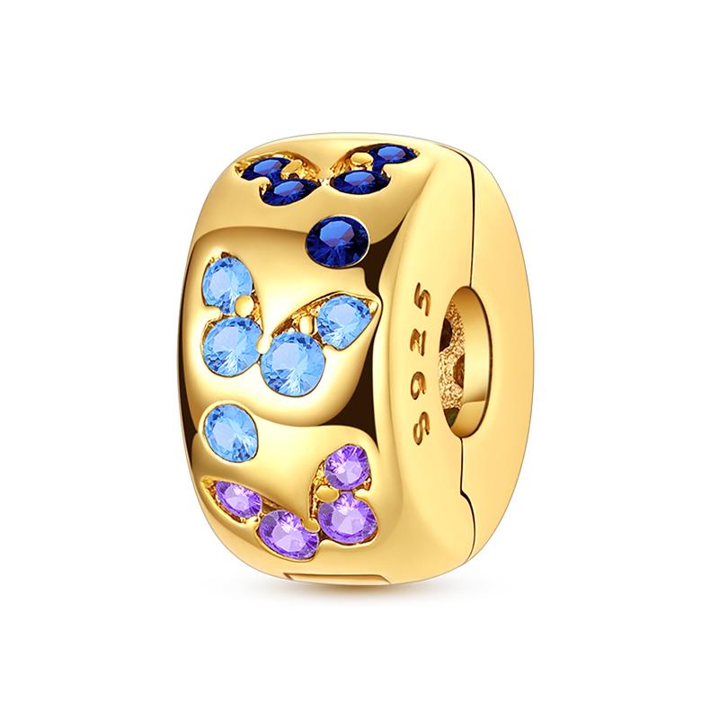 925 Silver Clip Charm Inlaid Zircon Cat Butterfly Charm Silicone Spacer Beads For Women Bracelet DIY Jewelry
