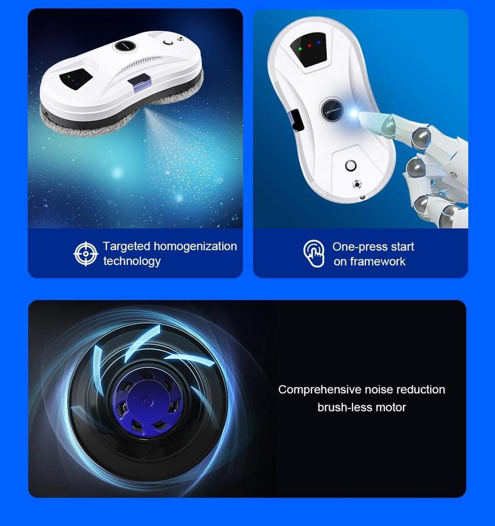 LIECTROUX YW610 Robot Window Cleaner, Single Water Spray, 2800Pa Suction, 30ml Water Tank, Border Detection