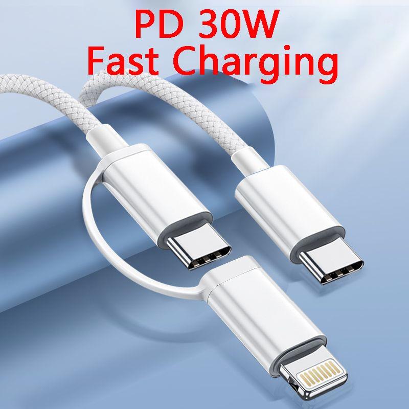 2 в 1 PD 60W Type C кабель для iPhone 16 15 Pro Samsung S23 Xiaomi 3A USB кабель для быстрой зарядки для iPhone 14 13 провод для передачи данных