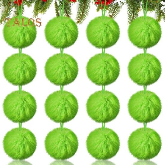 12/16 шт. Рождественские подвесные украшения 6 см зеленые пушистые шарики бант декор легкий многоразовый елочный кулон праздничный декор подарки