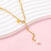 Joolim Jewelry 18K Gold Plated Fresh Water Pearl Pendant Adjustable Necklace Trendy Paper Pin Chain Stainless Steel